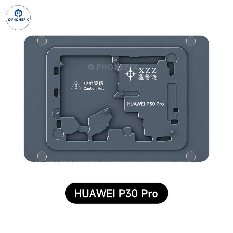 HUAWEI P30 Pro motherboard on PHONEFIX XZZ L2023 Android PCB heating platform for reballing and repair.