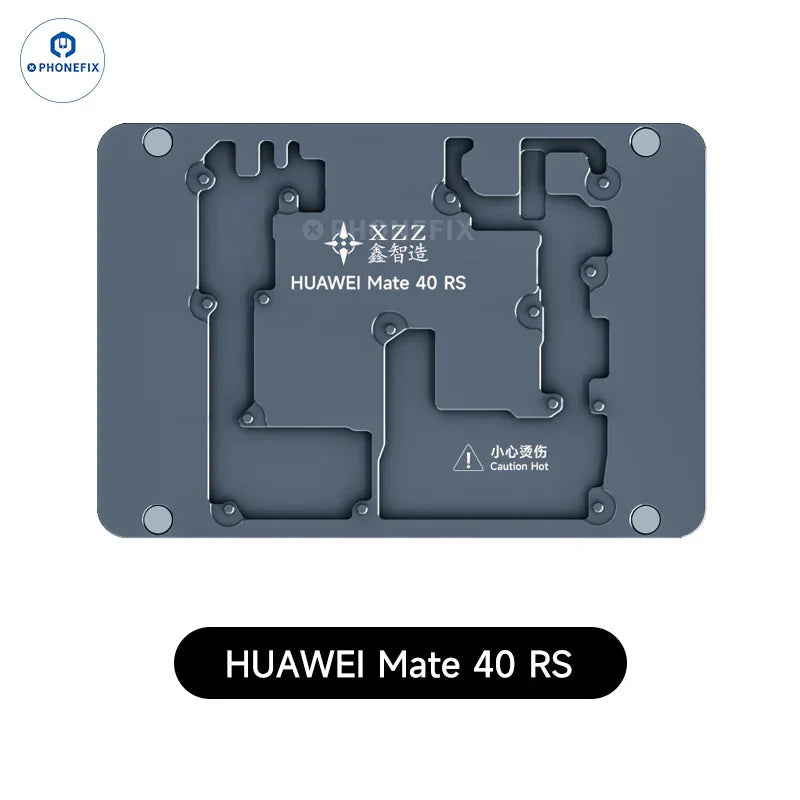PHONEFIX XZZ L2023 Android phone motherboard heating module on PCB heating platform with MATE40-RS label for reballing.