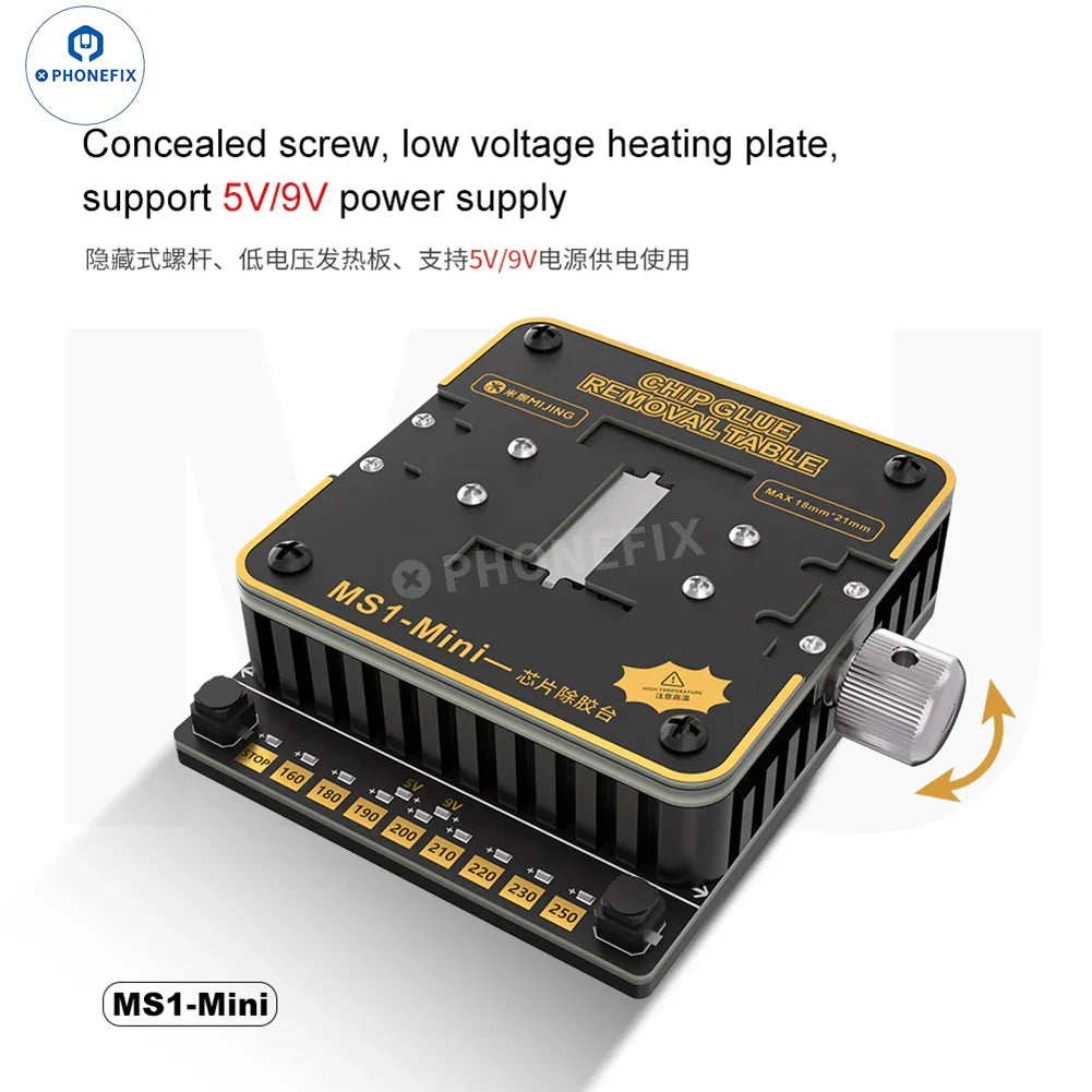 MIJING MS1-MINI PCB heating platform for chip glue removal, compact table with heating surface for electronics repair.