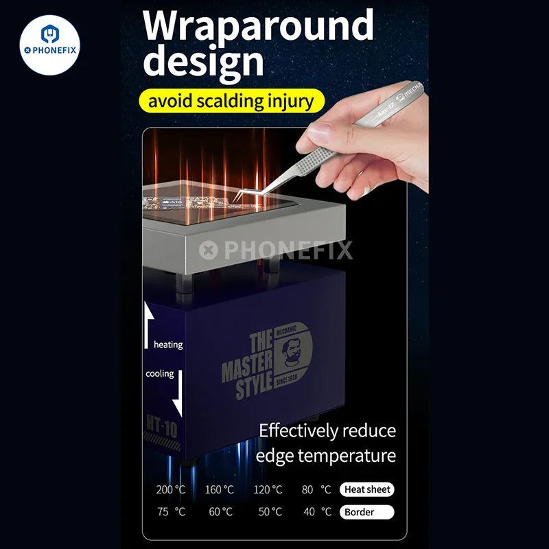 PHONEFIX Mechanic HT-10 digital PCB heating platform with constant temperature control and sleek design, used for precise circuit board heating.