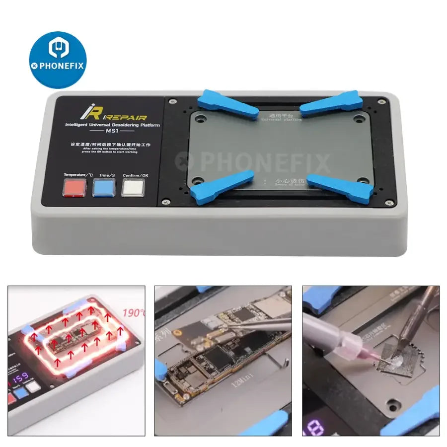 Station de préchauffage à souder iRepair MS1 pour iPhone X à 16 Pro Max, plateforme de chauffage de circuit imprimé avec panneau de commande par PHONEFIX.
