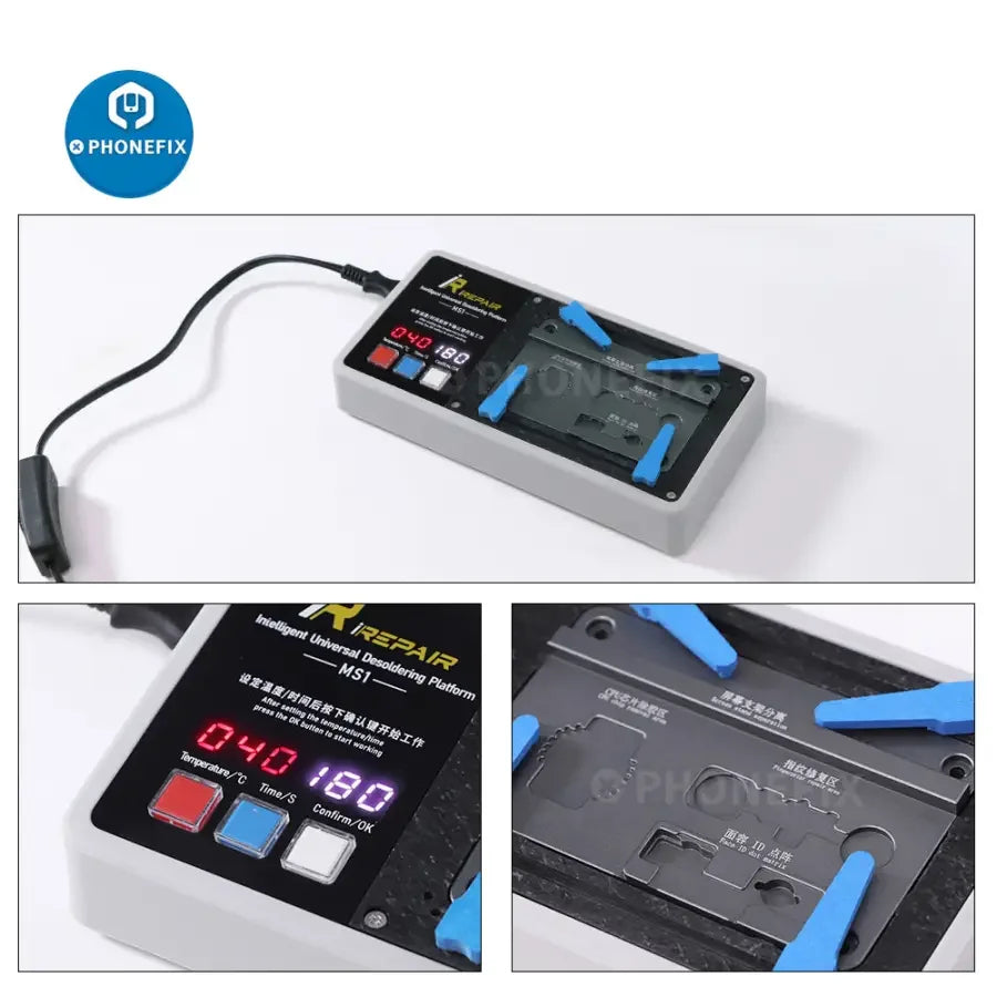 Station de préchauffage à souder iRepair MS1 pour iPhone X à 16 Pro Max, plateforme de chauffage de circuit imprimé de PHONEFIX, utilisée pour la réparation de téléphones.