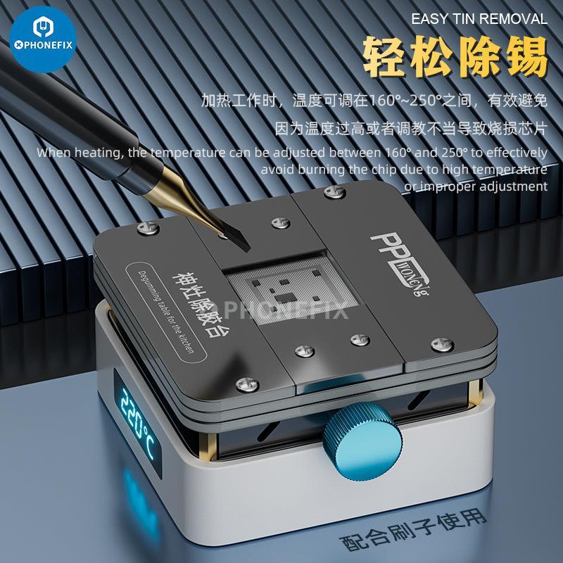 PhoneFix PCB heating platform for Qianli Hot Stone glue removal, with thermostatic preheating and heating surface for electronics repair.