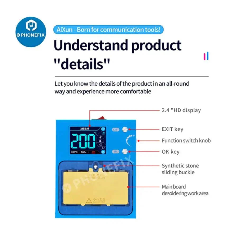 JC Aixun iHeater Pro PCB heating platform for phone board desoldering, used for preheating and reworking mobile phone circuit boards.