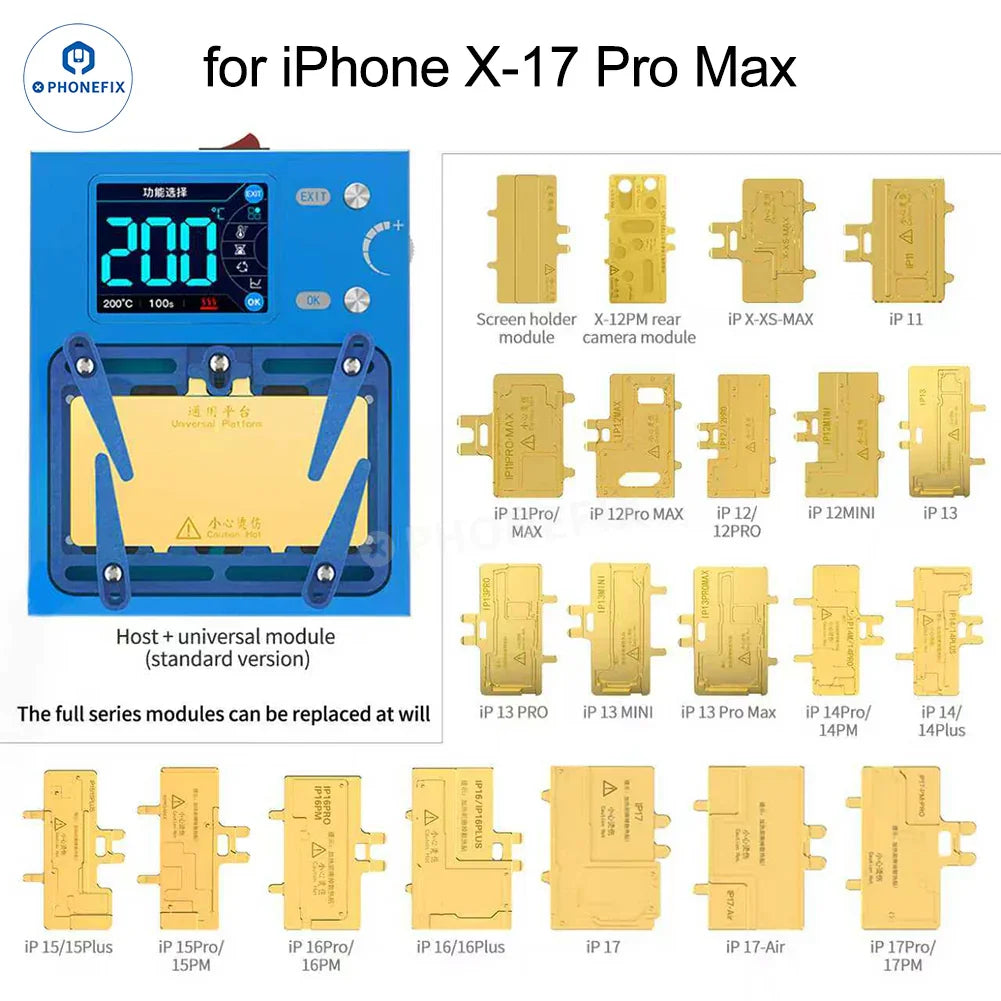 PHONEFIX JC Aixun iHeater Pro PCB heating platform for phone board desoldering, with control panel and heating elements visible.