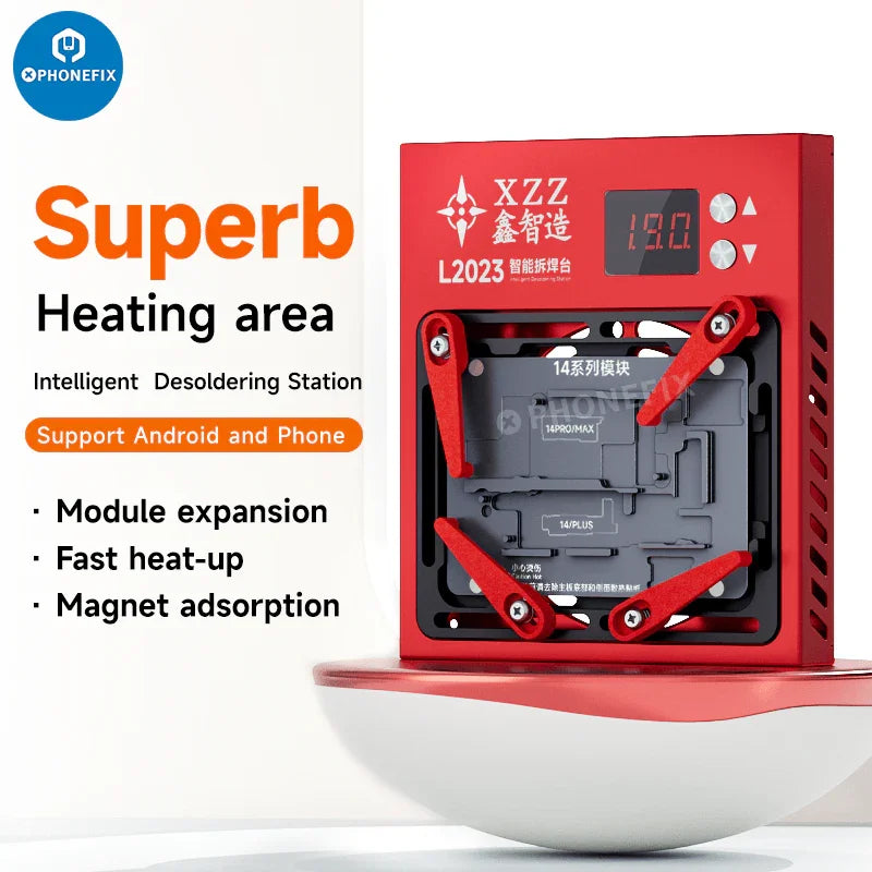 XZZ L2023 Intelligent Desoldering Station with PCB heating platform for iPhone X to Pro Max by PHONEFIX, used for electronics repair.