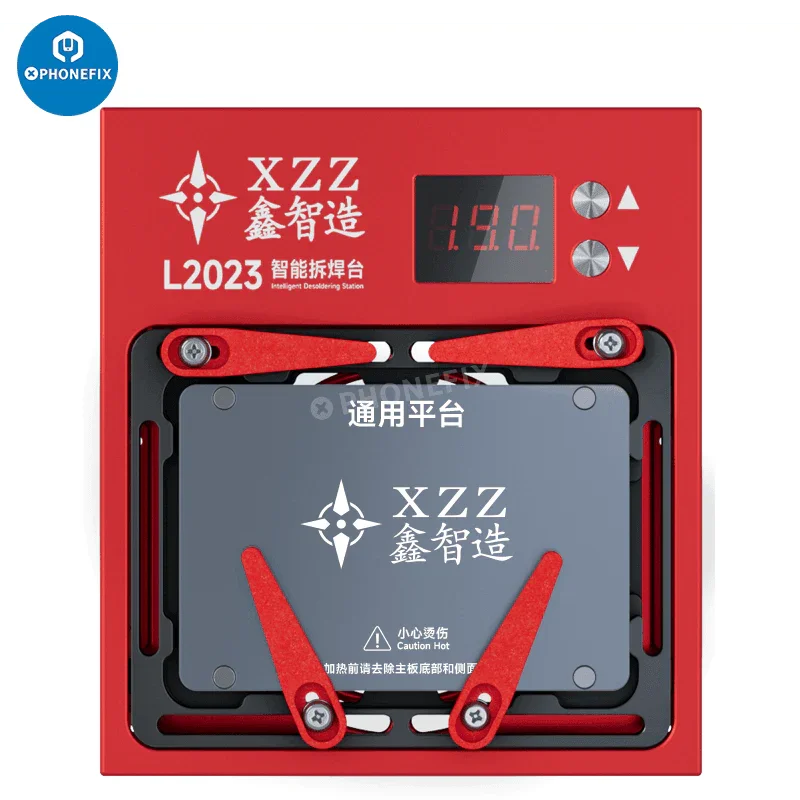 XZZ L2023 Intelligent Desoldering Station for iPhone X to Pro Max showing PCB heating platform with control interface by PHONEFIX