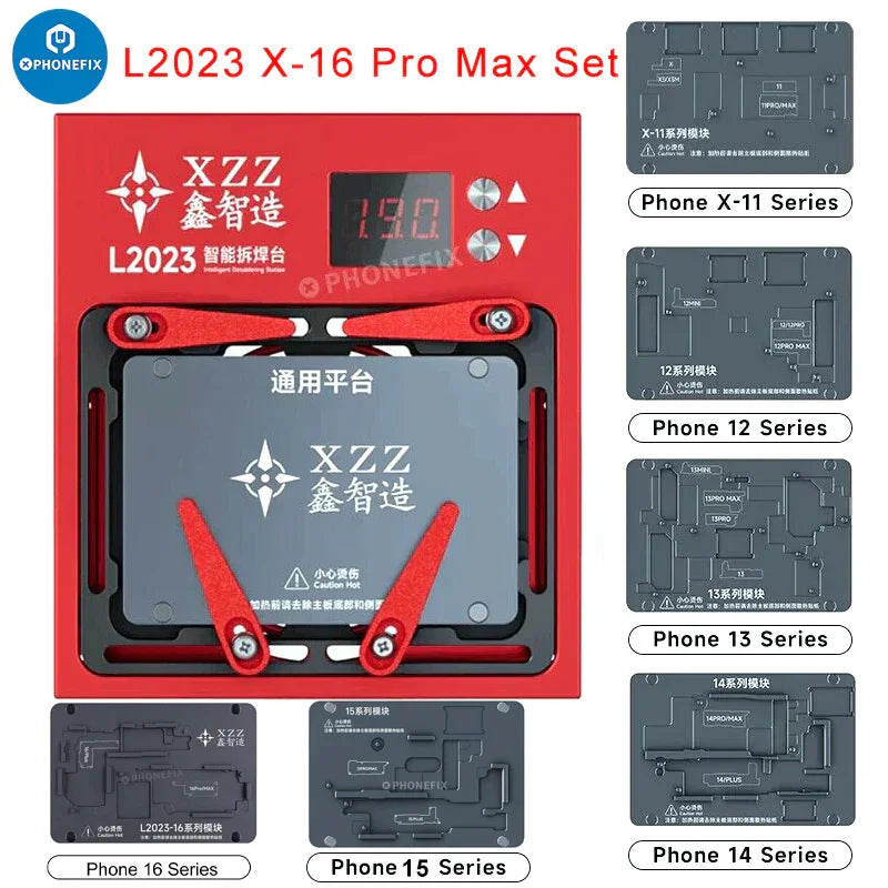 XZZ L2023 intelligent desoldering station for iPhone X to Pro Max, with PCB heating platform, by PHONEFIX.