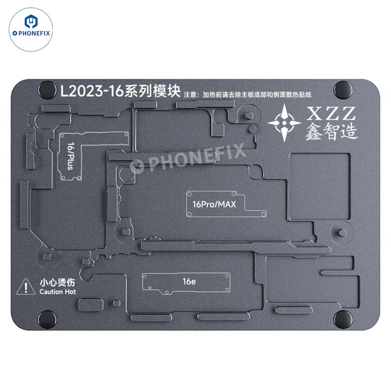 PHONEFIX XZZ L2023 intelligent desoldering station with PCB heating platform for iPhone X to Pro Max, used for electronic repair.