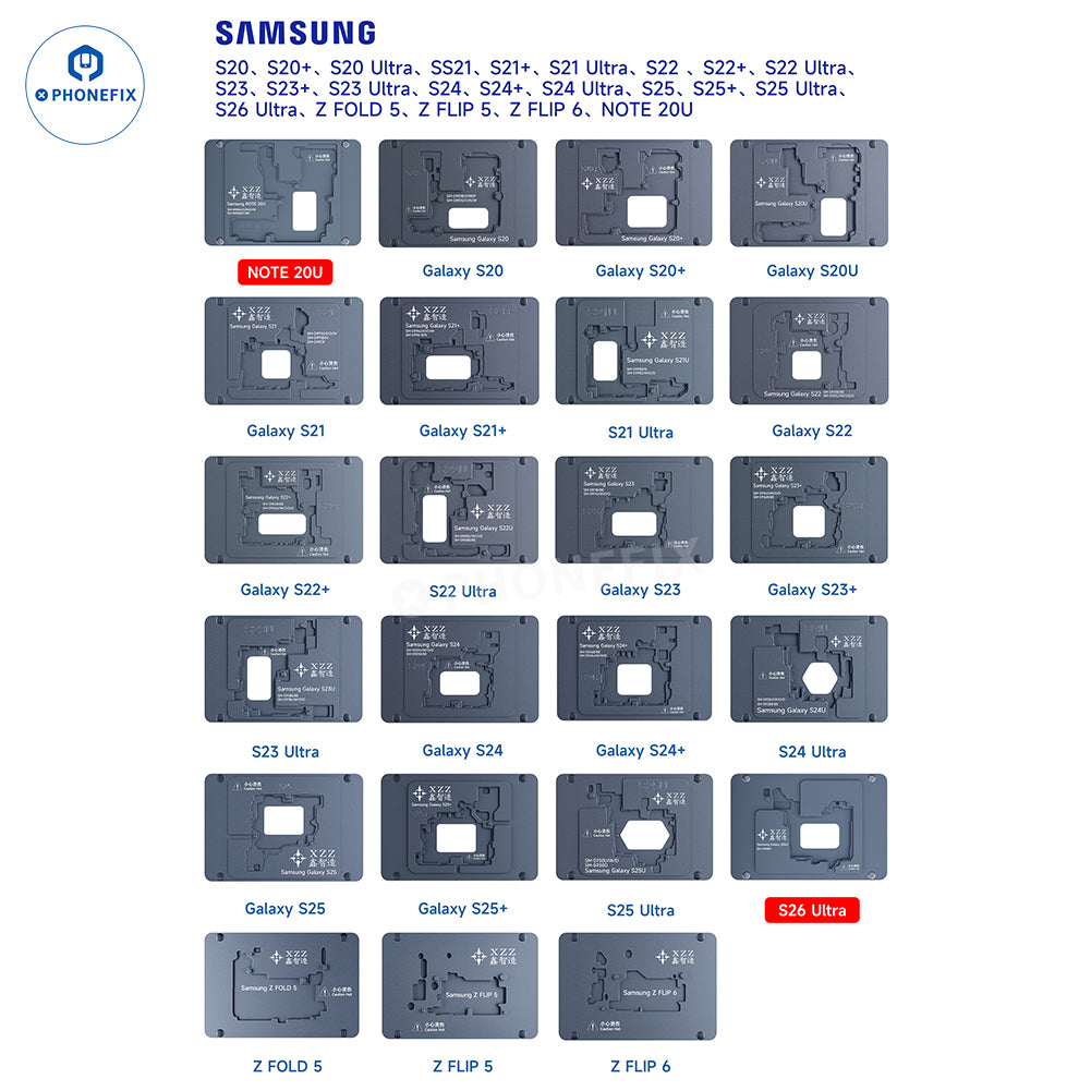 XZZ L2023 Android phone motherboard heating module on PHONEFIX PCB heating platform, used for reballing and repair.