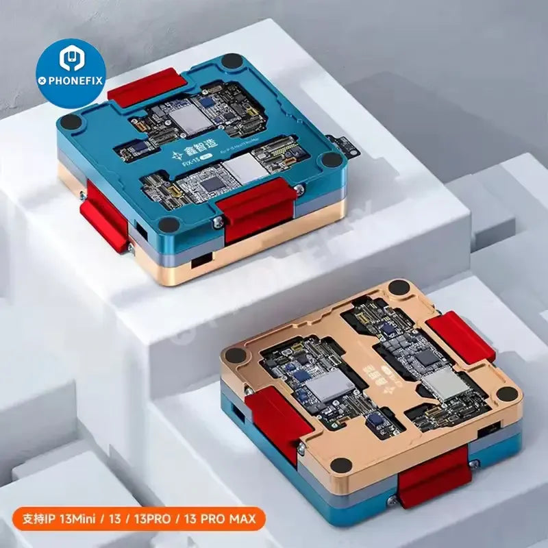 Xinzhizao iPhone PCB mid-level motherboard layer testing fixture by PHONEFIX, used for separating and inspecting PCB layers.
