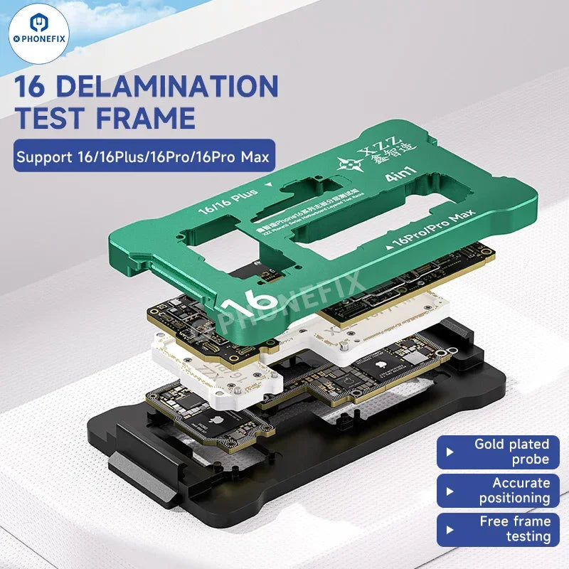 PHONEFIX XZZ, bastidor de prueba por capas para placa base de iPhone X-16 Pro Max, dispositivo de separación de PCB con componentes metálicos de precisión.
