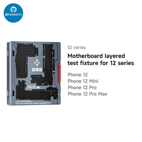Estructura de prueba multicapa PhoneFix para la placa base del iPhone X-16 Pro Max, dispositivo de separación de PCB con múltiples componentes y puntos de prueba.