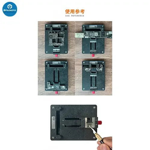 PhoneFix Amaoe OFix-A AFix-B universal PCB separating fixture for phone repair, holding circuit boards securely during repairs.