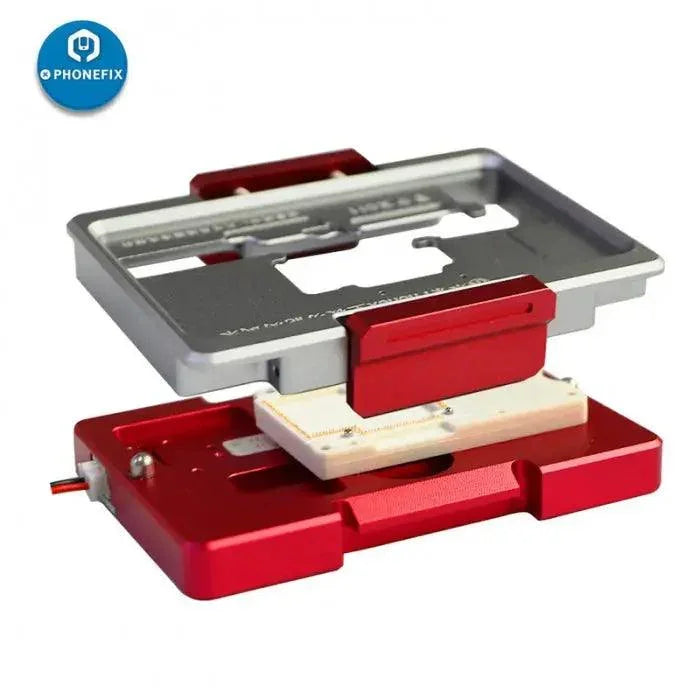 PhoneFix WL C11 iSocket Jig double-layer test fixture for iPhone X logic board, used for PCB separation and repair.