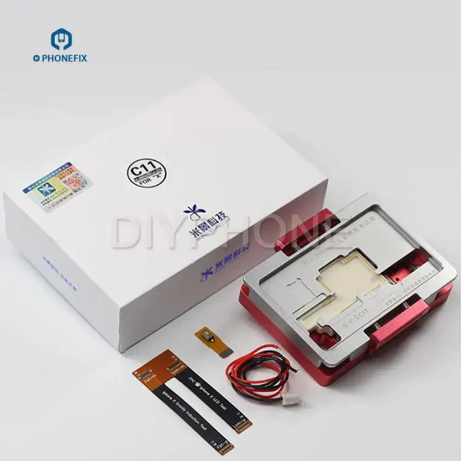 PhoneFix WL C11 iSocket Jig dual-layer test fixture for iPhone X logic board PCB separation and repair.
