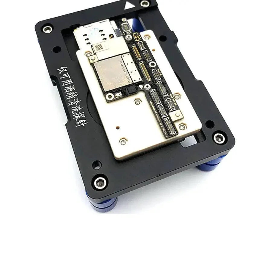 PhoneFix WL C11 iSocket Jig, double-layer PCB test fixture for iPhone X logic board repair and testing.