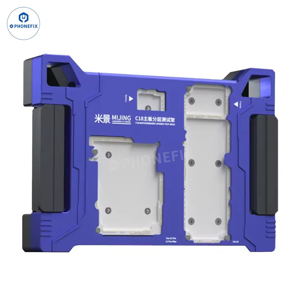 PHONEFIX MJ C18 C20 C23 C24 motherboard test fixture for iPhone X to 16 Pro Max PCB separation and testing.