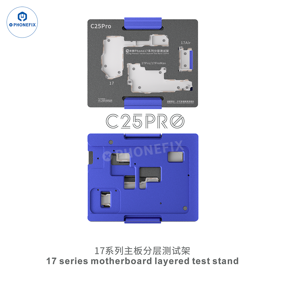 PHONEFIX MJ C18 C20 C23 C24 motherboard test fixture for iPhone X-16 Pro Max, used for PCB separation and testing.