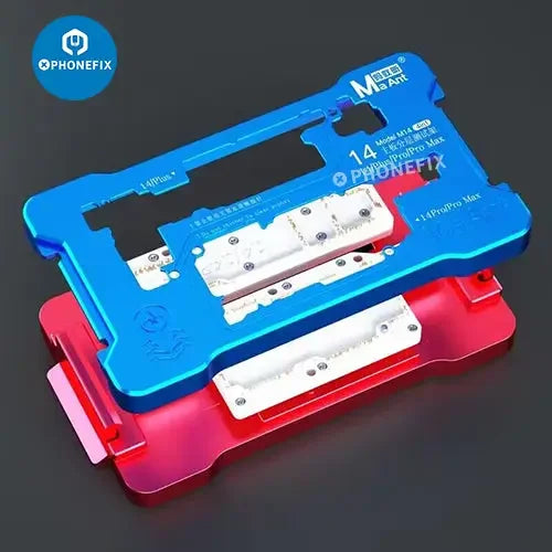 MaAnt M14 4-in-1 motherboard layered test fixture for iPhone 14 series, designed for PCB separation and testing by PHONEFIX