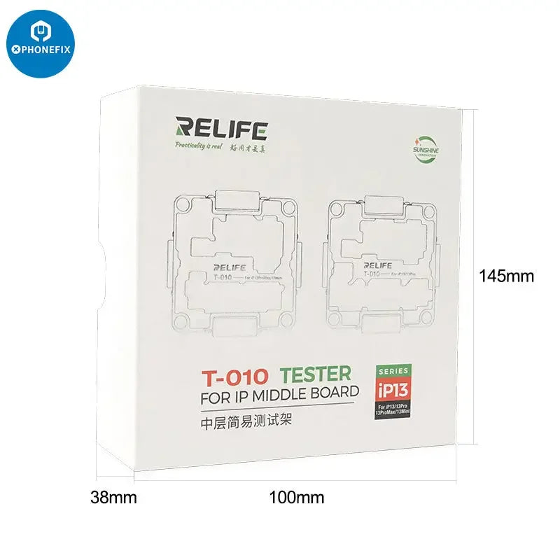 Relife T-010 4-in-1 middle motherboard tester fixture for iPhone 13 Pro Max, used for PCB separation and repair.