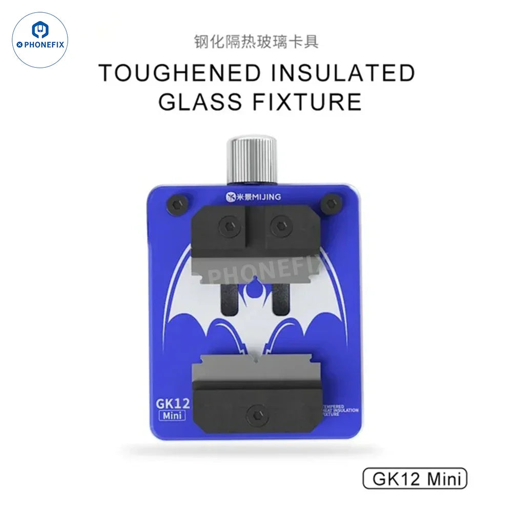 MiJing GK11-19 motherboard repair fixture with insulated glass for PCB separation, designed by PHONEFIX.