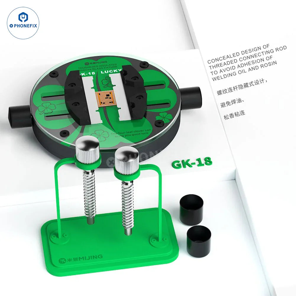 MiJing GK11-19 motherboard repair fixture with insulated glass for PCB separation, designed for phone repair technicians.