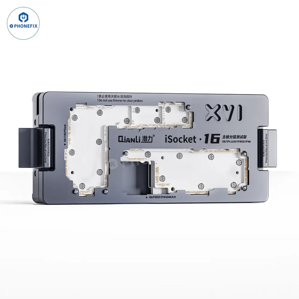 QianLi iSocket iPhone 16 Series PCB separating fixture by PHONEFIX, featuring layered test fixture for motherboard testing and repair.