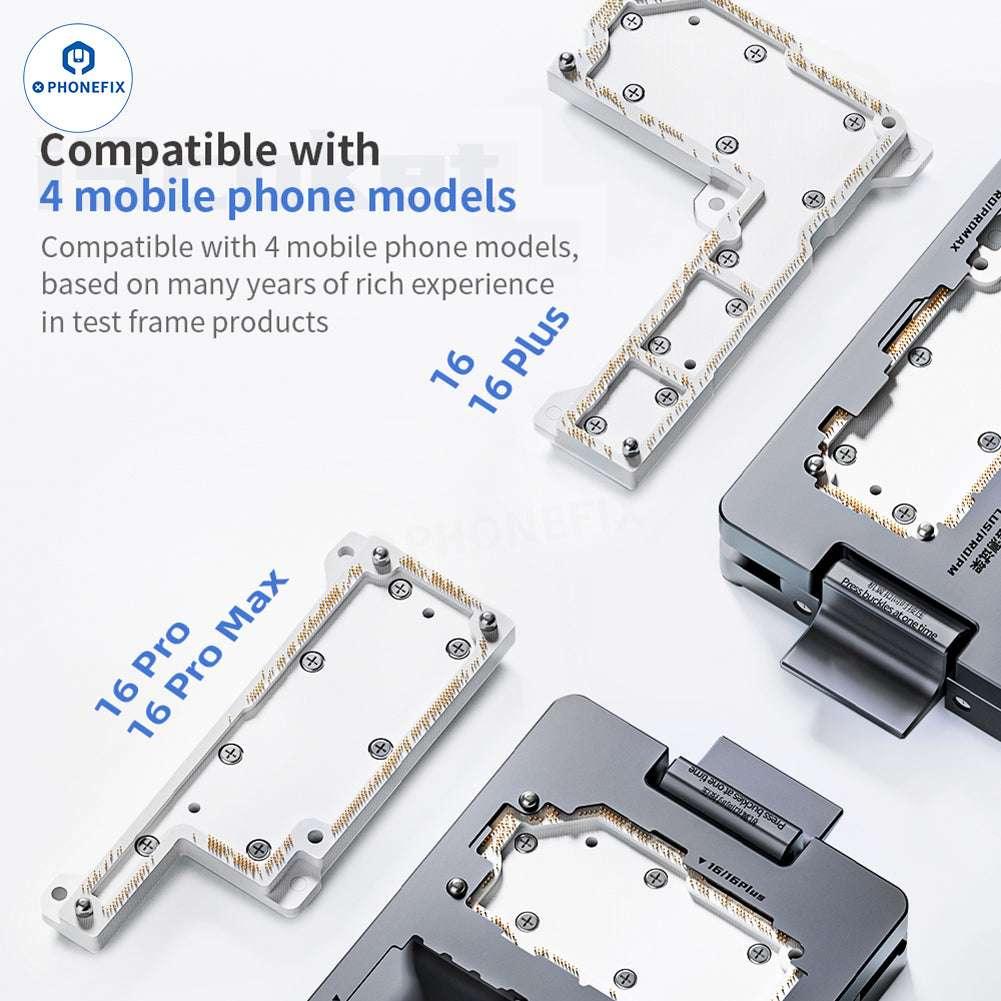 QianLi iSocket iPhone 16 Series PCB separating fixture by PHONEFIX, layered motherboard test fixture for iPhone 16 repair.