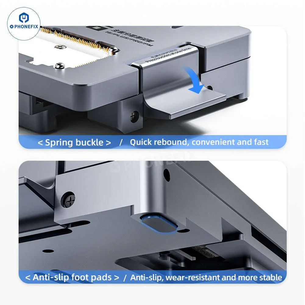 QianLi iSocket iPhone 16 series PCB separating fixture by PHONEFIX, used for layered motherboard testing and repair.