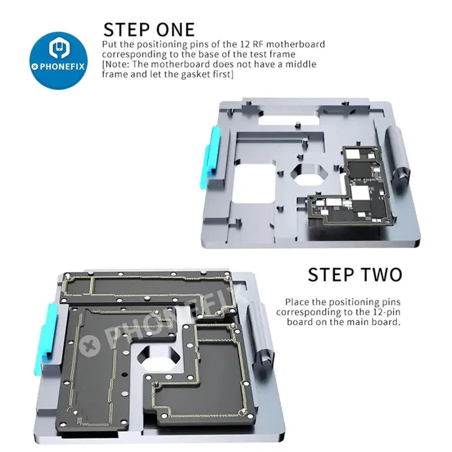 MaAnt motherboard layered test platform fixture for iPhone X to 12 Pro Max, used for PCB separation testing by PHONEFIX.