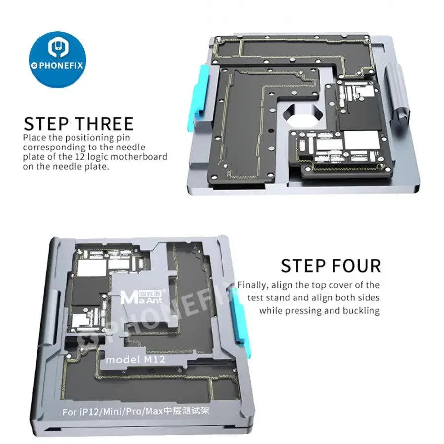 MaAnt PCB separating fixture for iPhone X to 12 Pro Max, layered motherboard test platform, used for phone repair and diagnostics