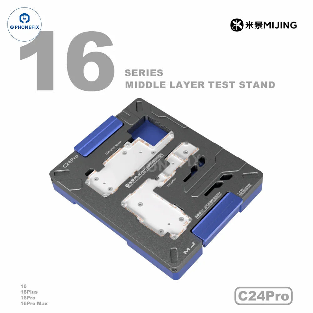 MIJING C24Pro iPhone 16 Series PCB separating fixture by PHONEFIX, middle layer test fixture for iPhone 16 electronics.