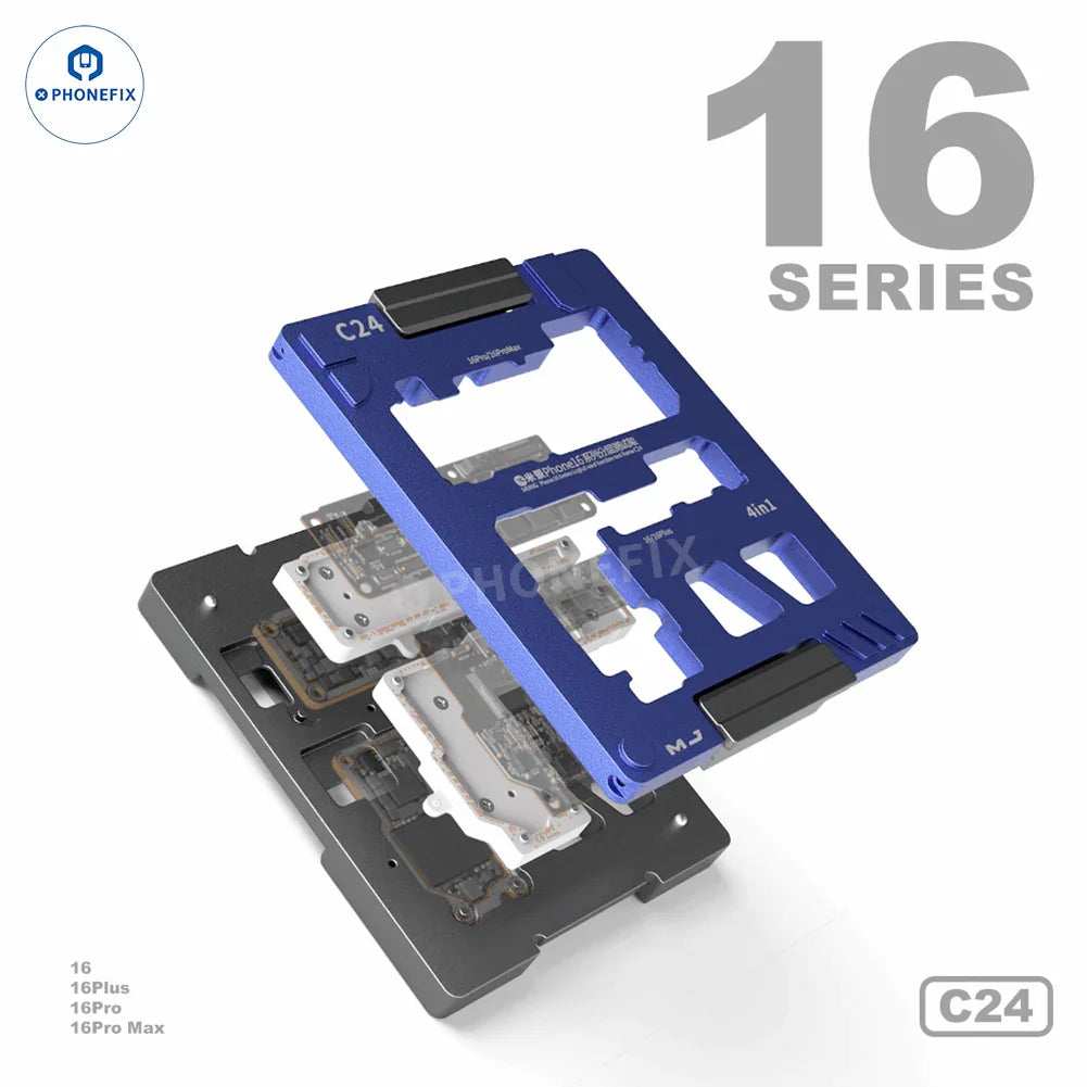 MIJING C24Pro iPhone 16 series PCB separating fixture by PHONEFIX with middle layer test fixture for iPhone repair.
