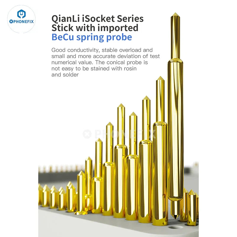 QianLi iSocket iPhone 15 series motherboard layered test fixture for PCB separation by PHONEFIX, displaying a precise test device.