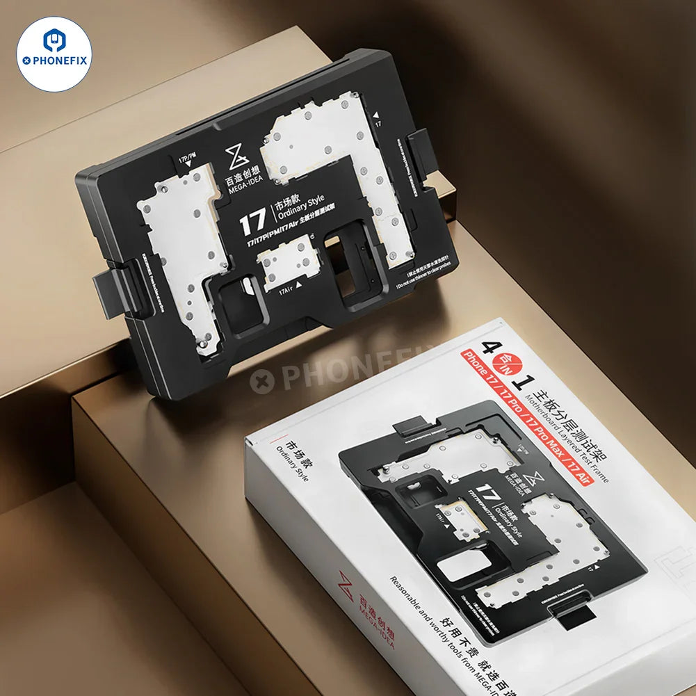 QIANLI MEGA-IDEA iSocket iPhone 17 Series PCB Layered Test Fixture for PCB separation and testing, branded by PHONEFIX.