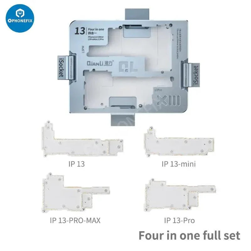 Qianli iSocket motherboard test fixture for iPhone X to 16 Pro Max, PCB separating fixture, PHONEFIX brand, used for phone repair.