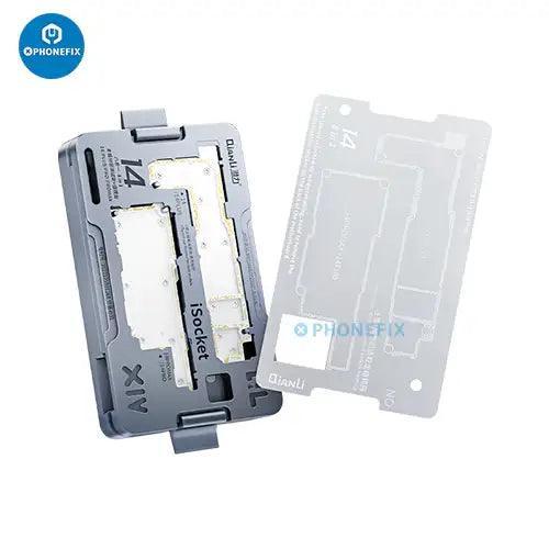 Qianli iSocket motherboard test fixture for iPhone X to 16 Pro Max, used for PCB separation and repair, by PHONEFIX.