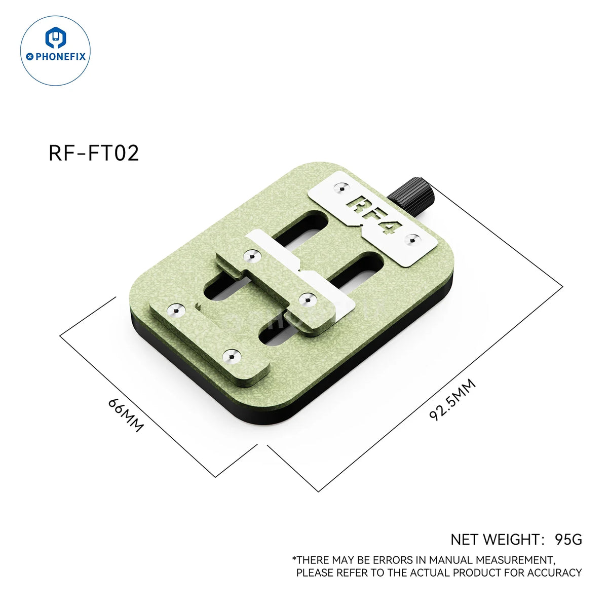 PHONEFIX RF4 universal phone motherboard fixture with clamp for CPU and IC soldering, used for PCB separating and repair.