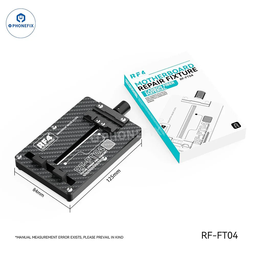 PHONEFIX RF4 universal phone motherboard fixture with clamp for PCB separation and CPU IC soldering support.