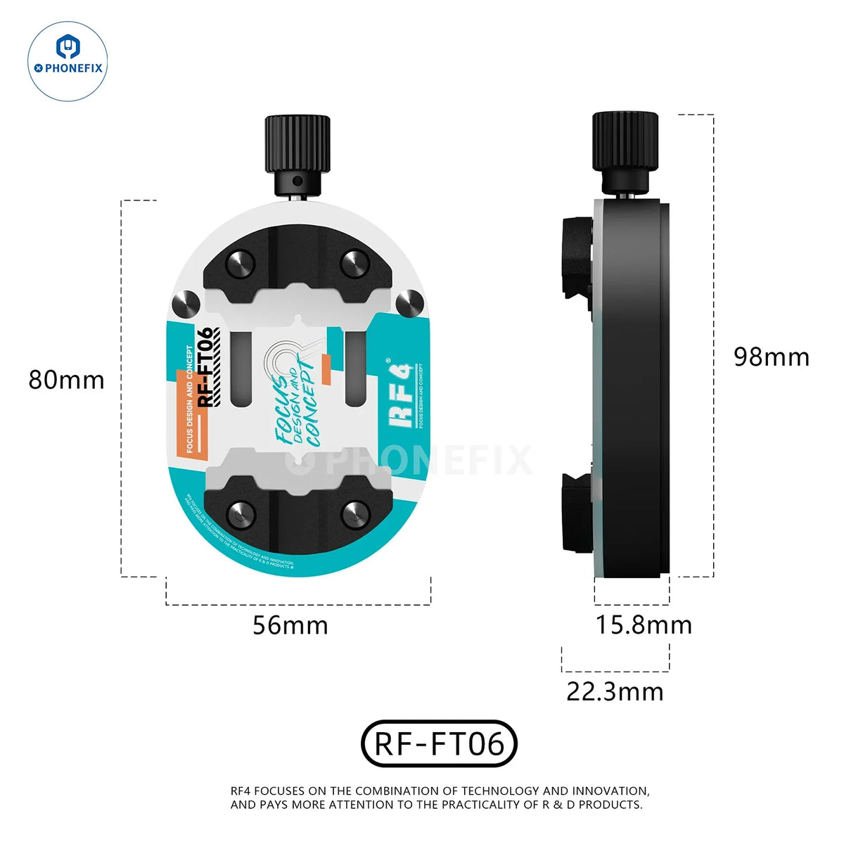 PHONEFIX RF4 universal phone motherboard fixture with clamp for PCB separation and CPU IC soldering.
