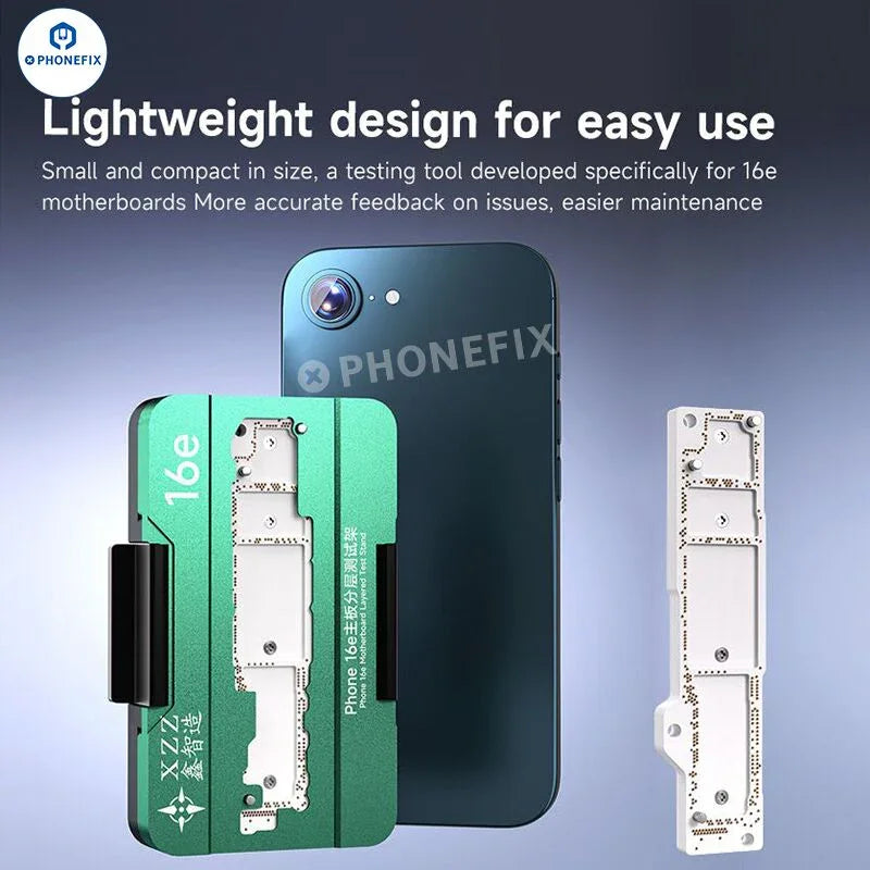 XZZ iSocket PCB separating fixture for iPhone 16 Plus and 16 Pro Max motherboard layer testing, used by PHONEFIX technicians.
