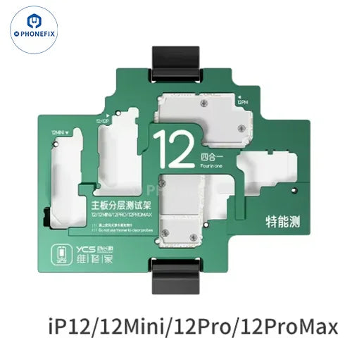 YCS iSocket motherboard layered test fixture for iPhone X-16 series, a PCB separating fixture with PHONEFIX branding.