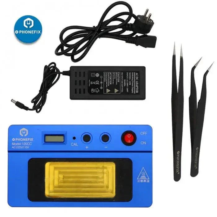 PhoneFix 120X pre-heating station for iPhone BGA CPU desoldering, a PCB soldering tool for precise heat application.