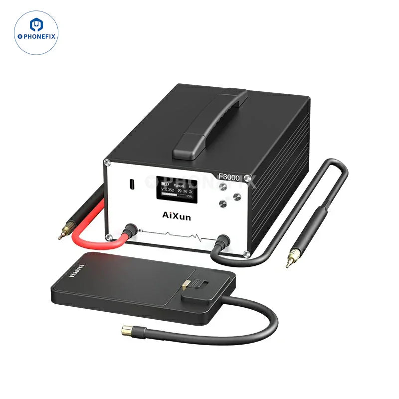 AiXun F3000 Farad Capacitor Spot Welder from PHONEFIX, used for PCB soldering and battery welding with compact design.