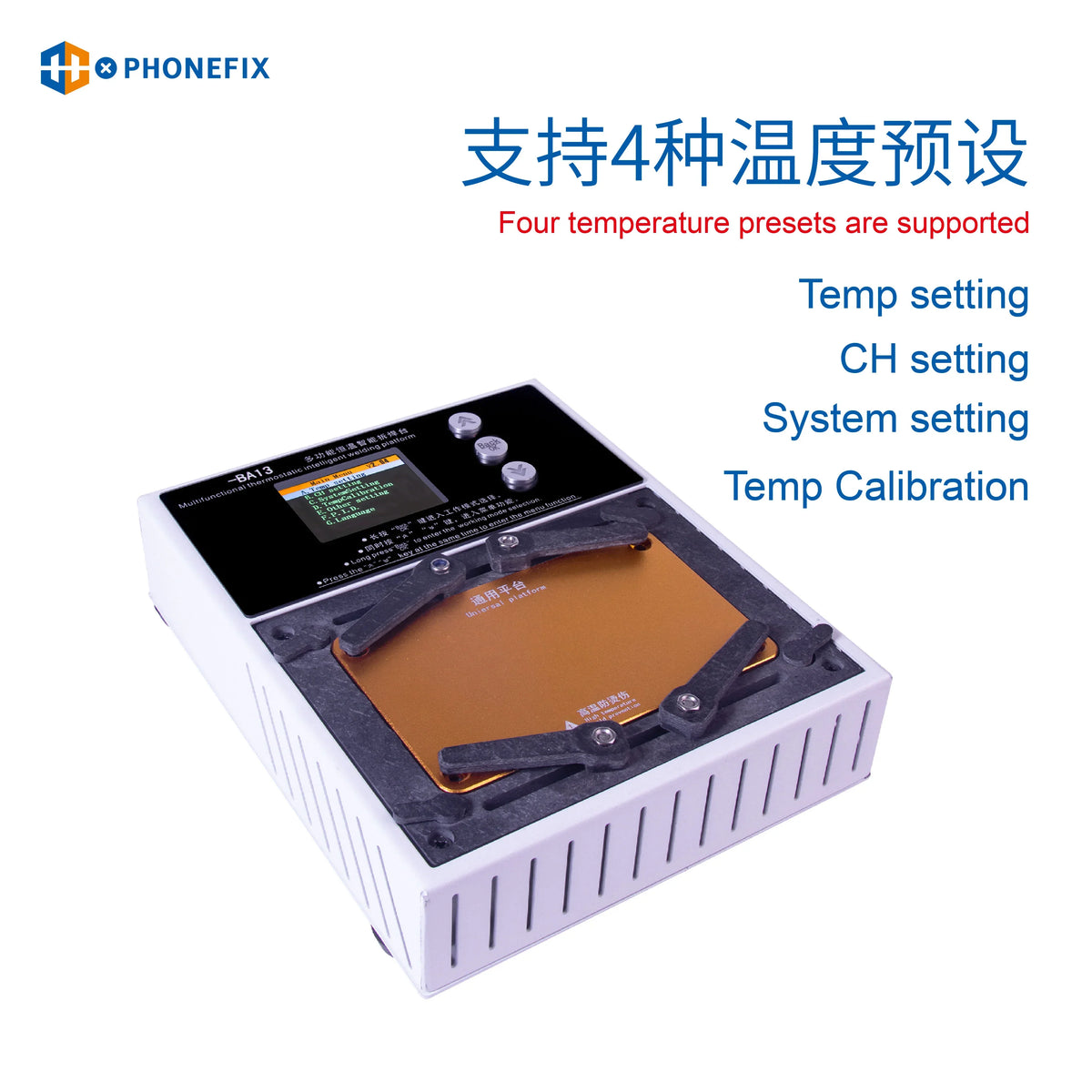 PHONEFIX multifunctional desoldering station for iPhone X PCB repair, featuring soldering and desoldering tools for electronics.
