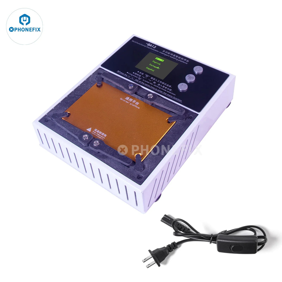 PHONEFIX multifunctional desoldering station for iPhone X-16PM, PCB soldering tool with precision tips and ergonomic design.