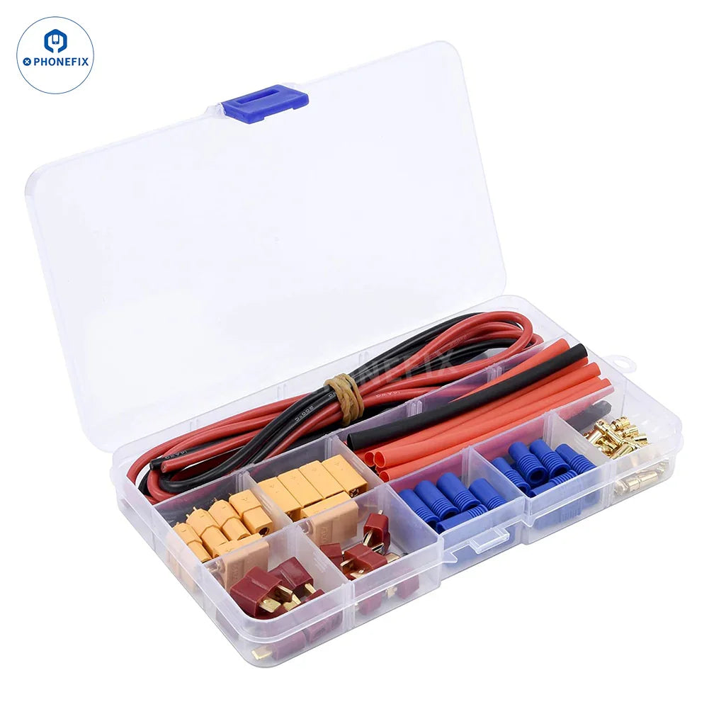 Set of 52 PHONEFIX T-Plug EC3 XT60 battery connector adapters for PCB soldering and RC battery connections.
