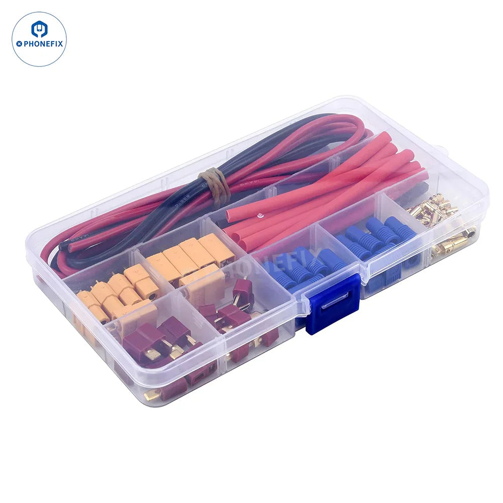 Set of 52 PHONEFIX T-Plug EC3 XT60 battery connector adapters for PCB soldering and electronic projects.