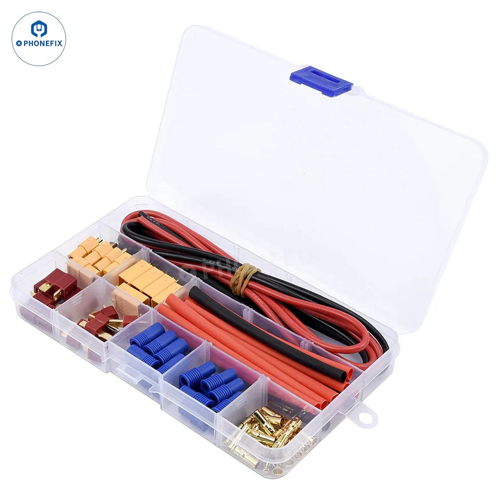 Set of 52 PHONEFIX T-Plug EC3 XT60 battery connector adapters for PCB soldering and electronic projects.
